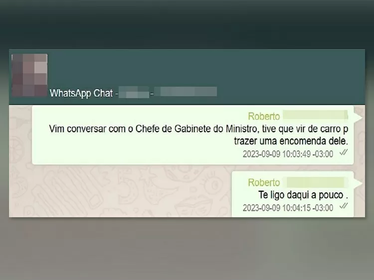 Mensagem de Roberto Zampieri enviada a um interlocutor em 9 de setembro de 2023 Imagem
